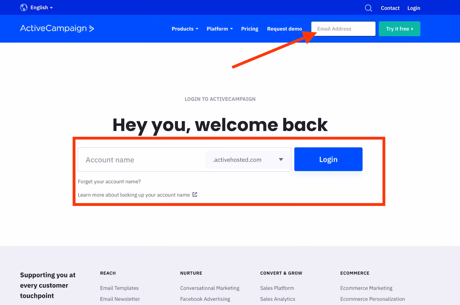 logging into ActiveCampaign or creating an account