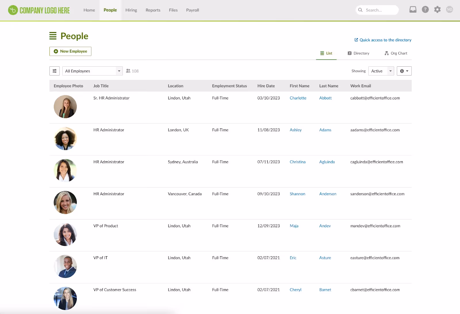 Screeshot of BambooHR's sandbox environment