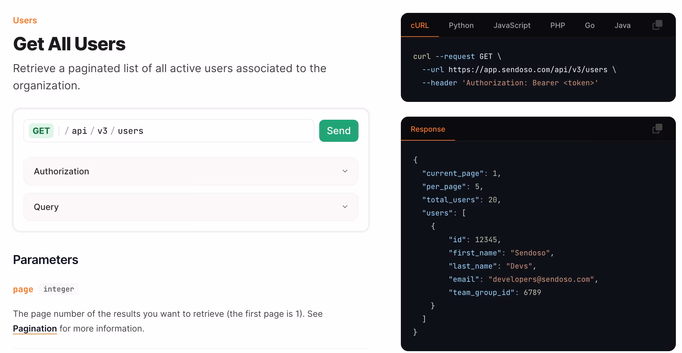 Screenshot from Sendoso's API docs
