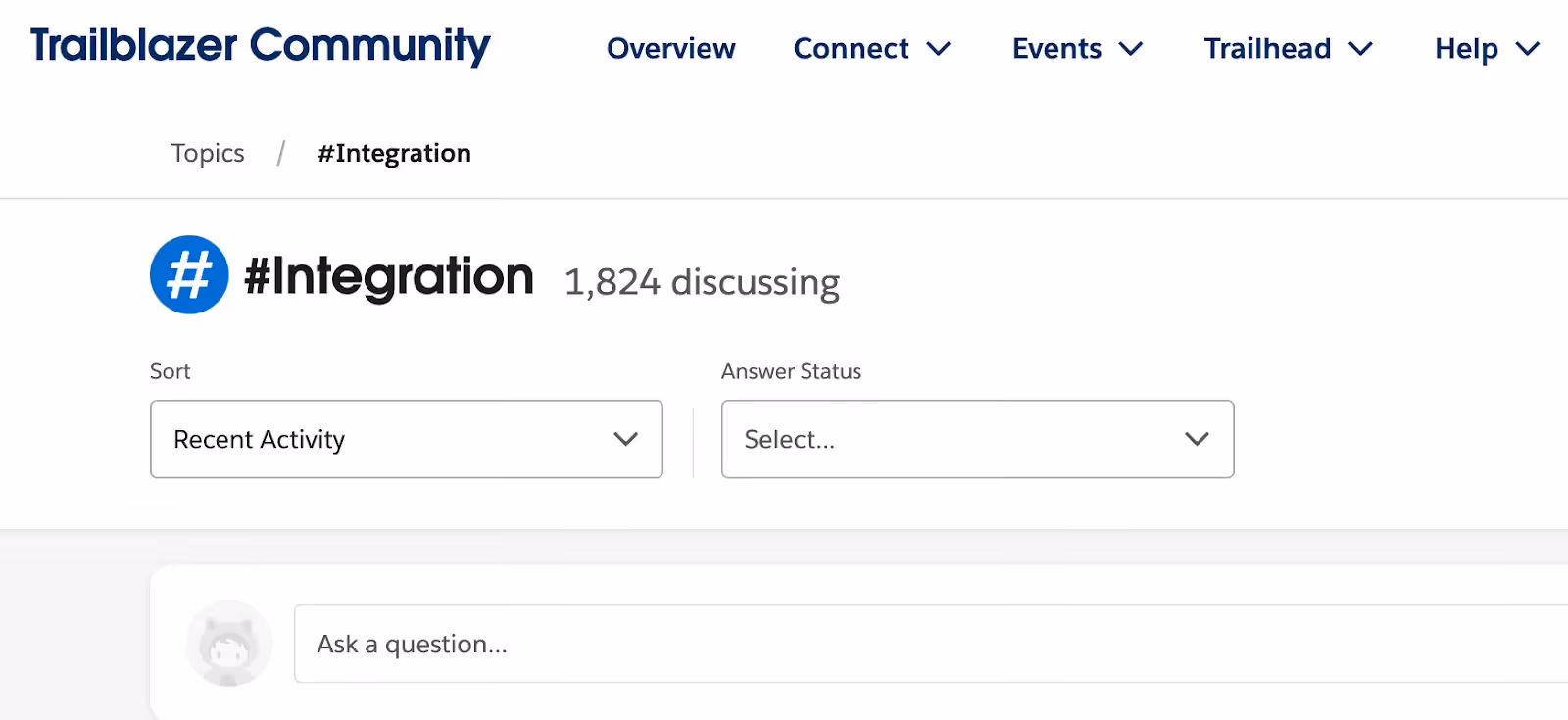 Screenshot of the #Integration topic in the Trailblazer Community