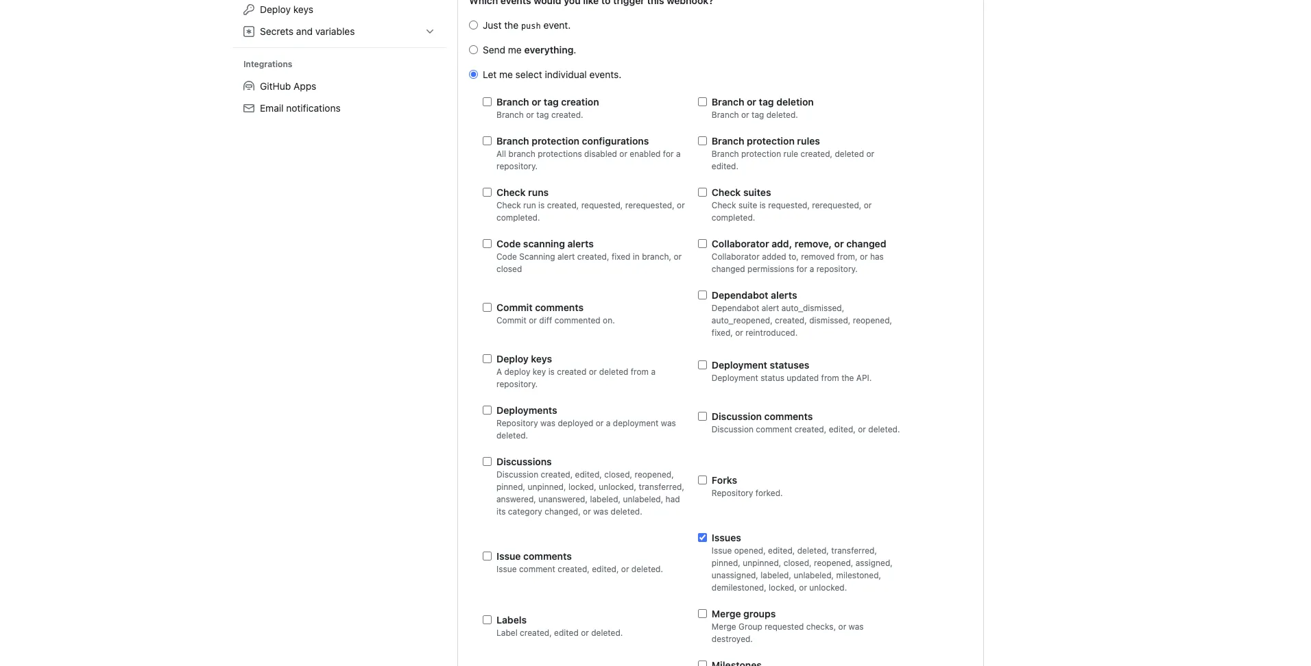 Selecting issue events