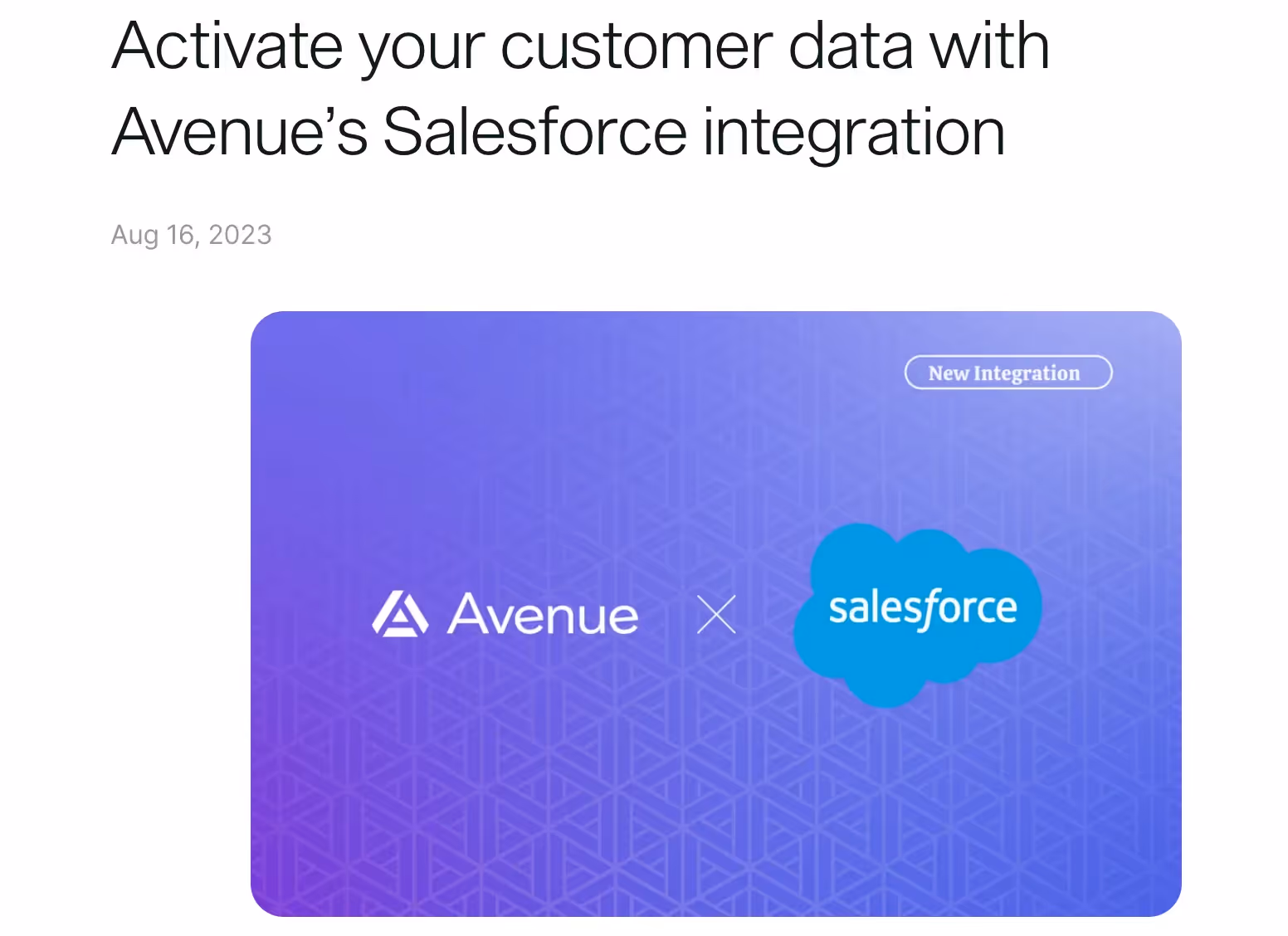 A blog post from Avenue that announces their Salesforce integration