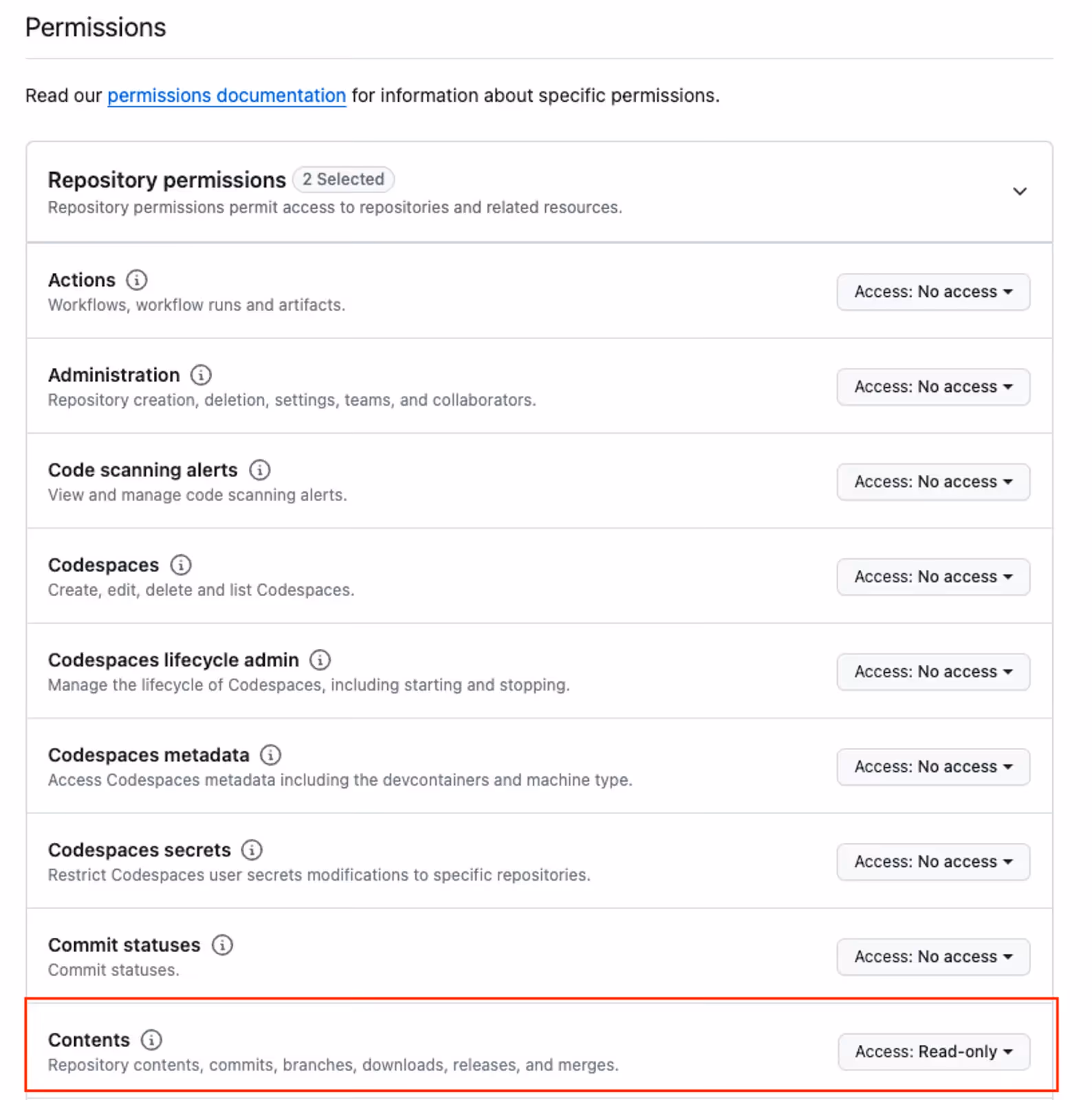 Selecting permissions