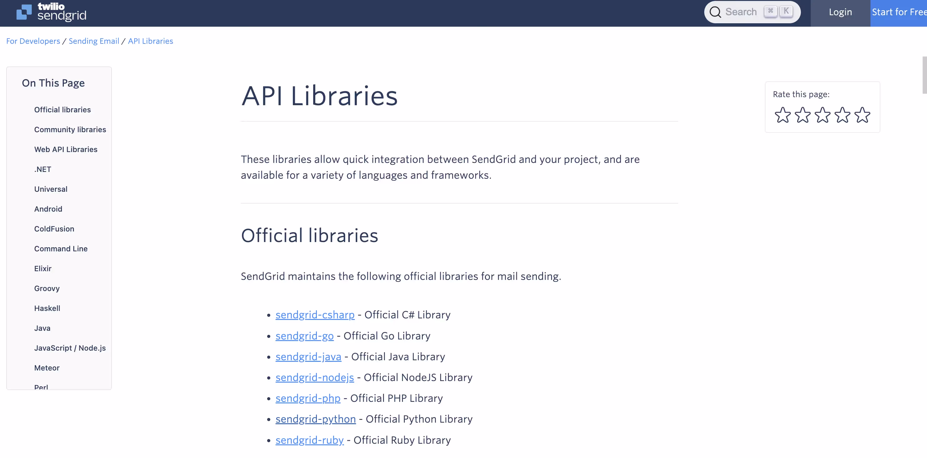 SendGrid SDK home page