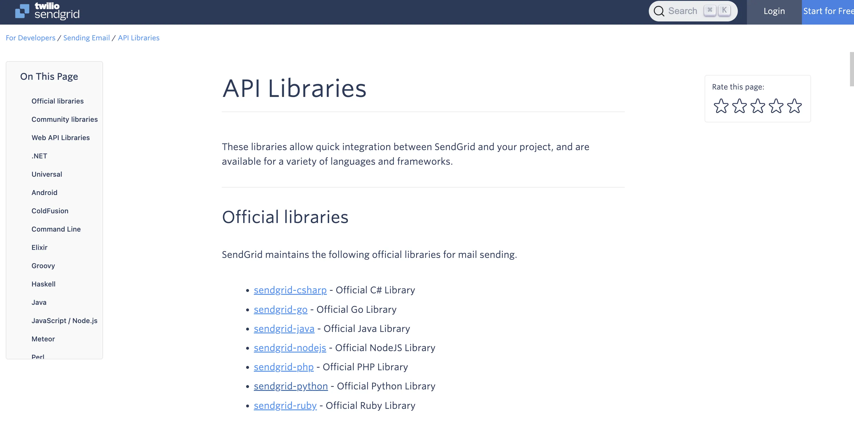SendGrid SDK home page