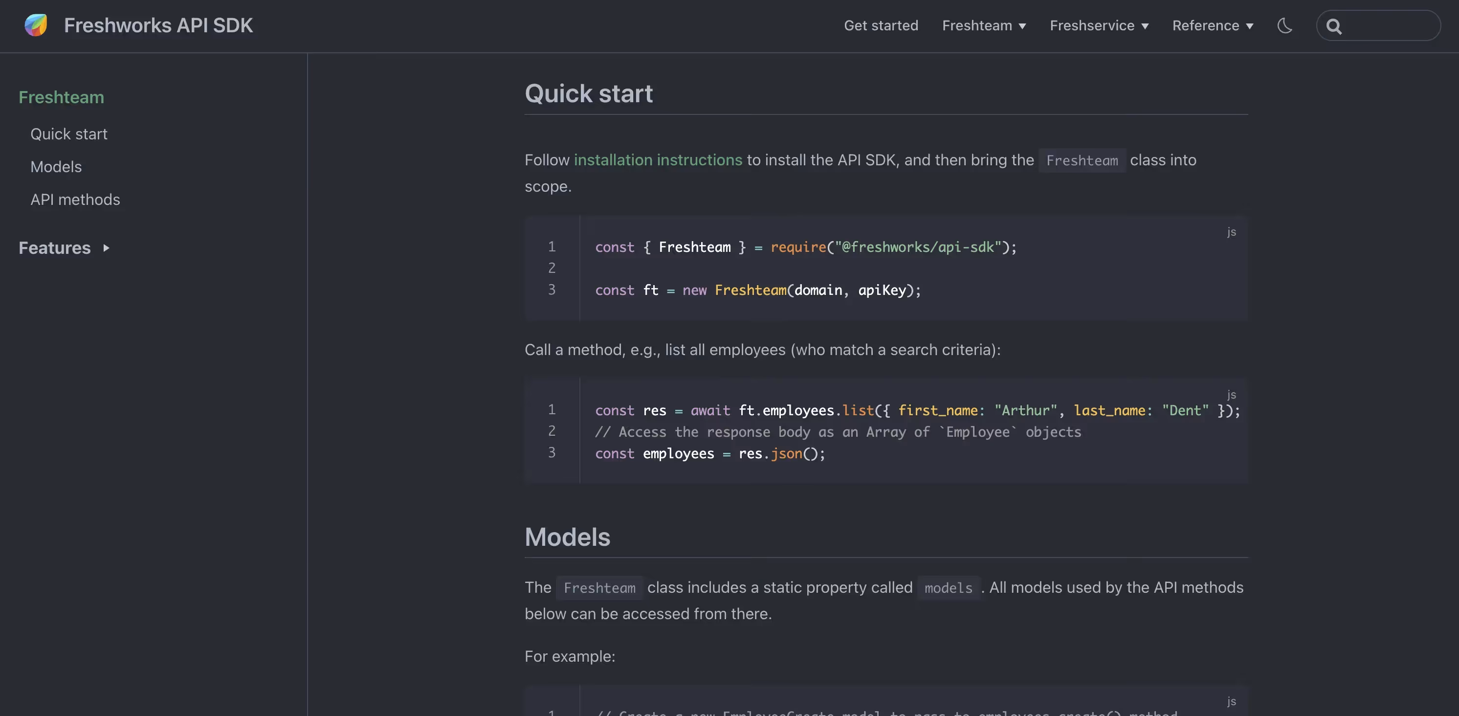 Freshteam SDK home page