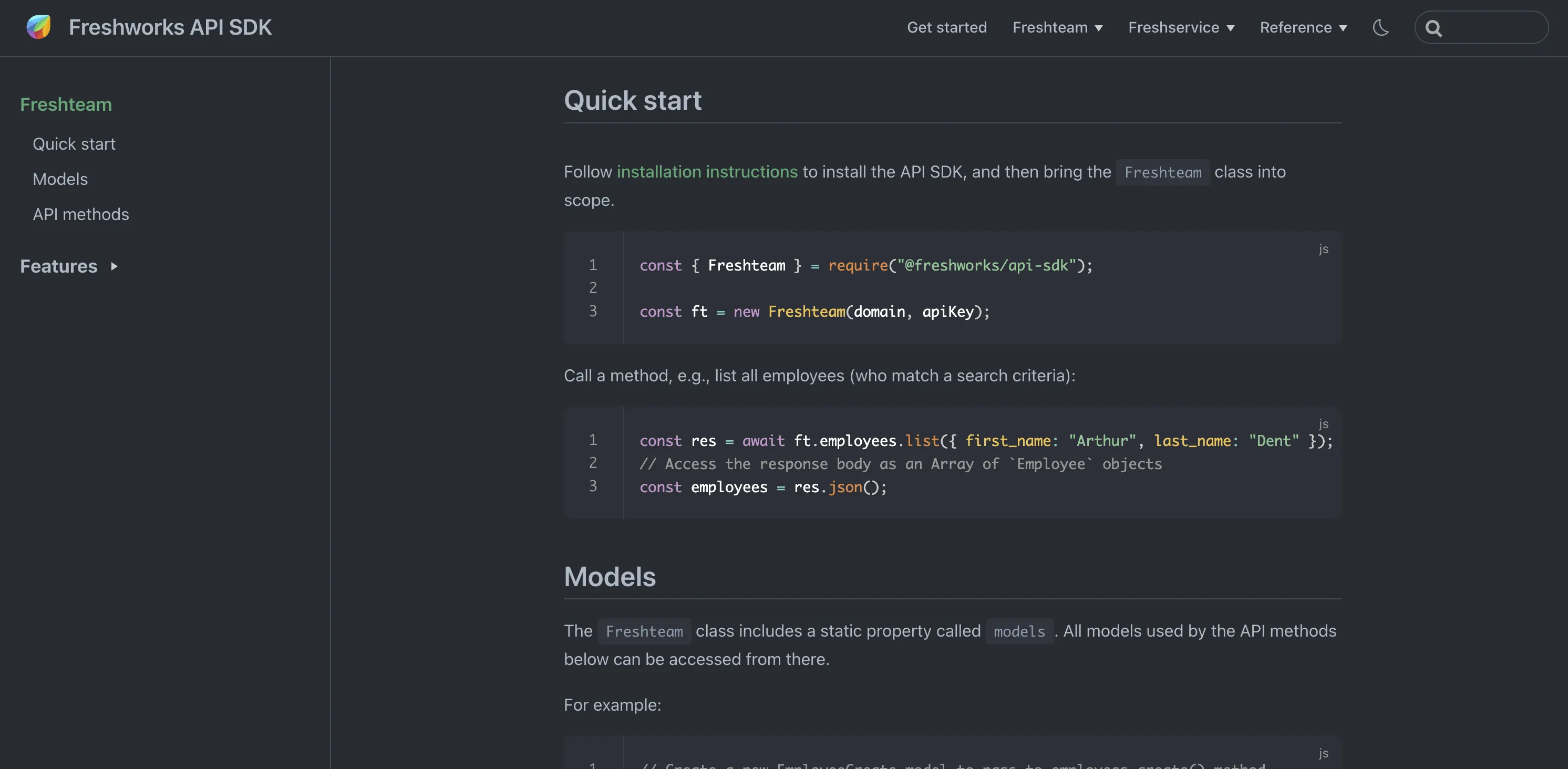 Freshteam SDK home page