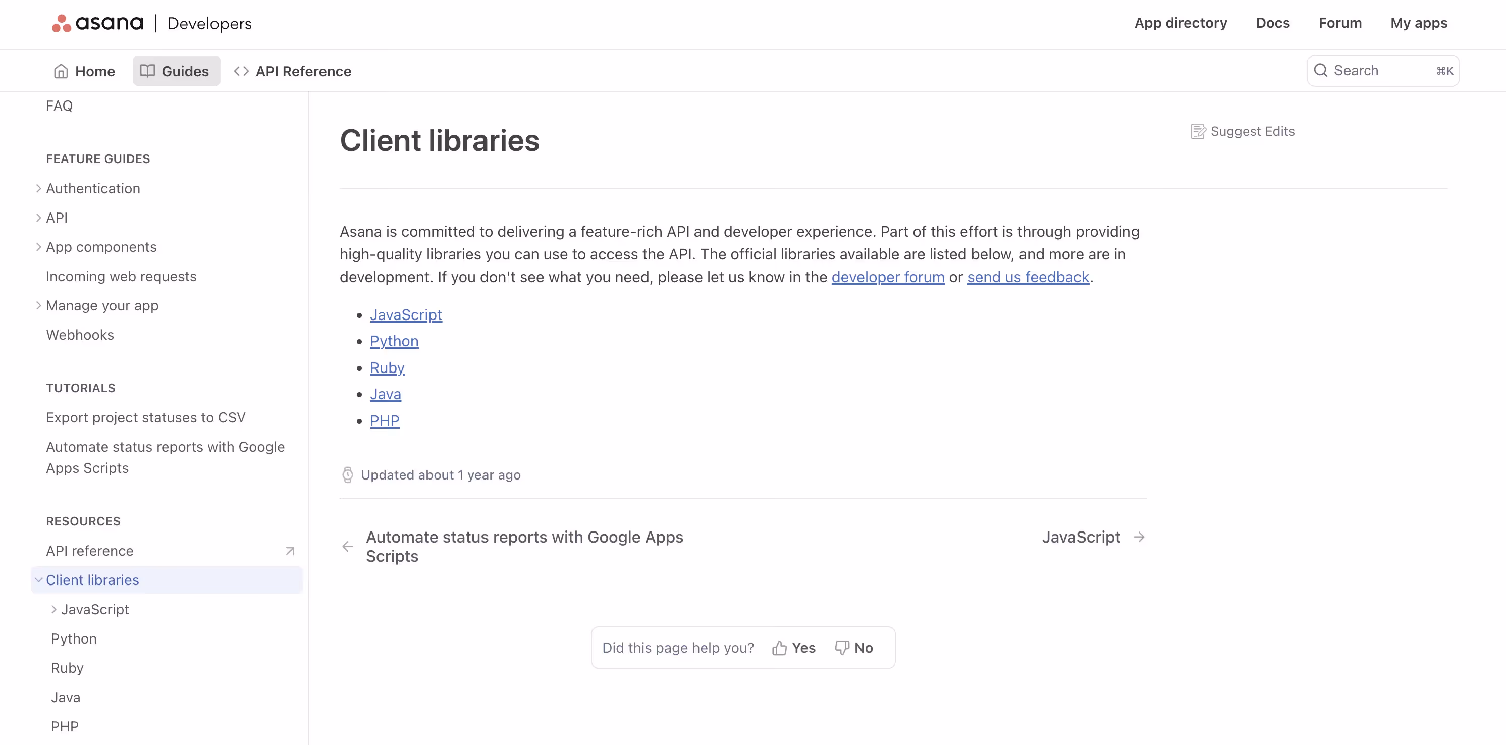 Asana SDK home page