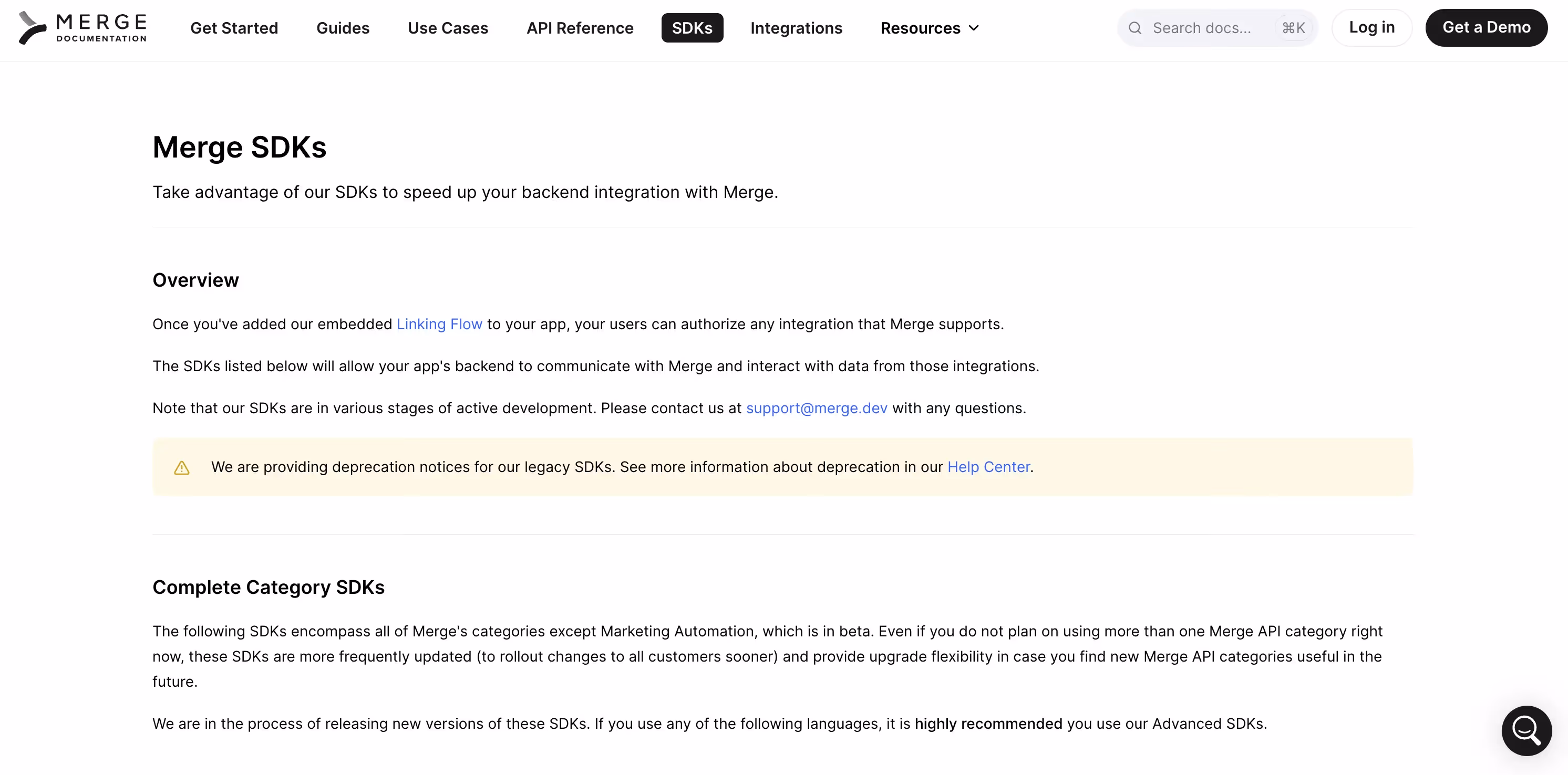 Merge SDK home page