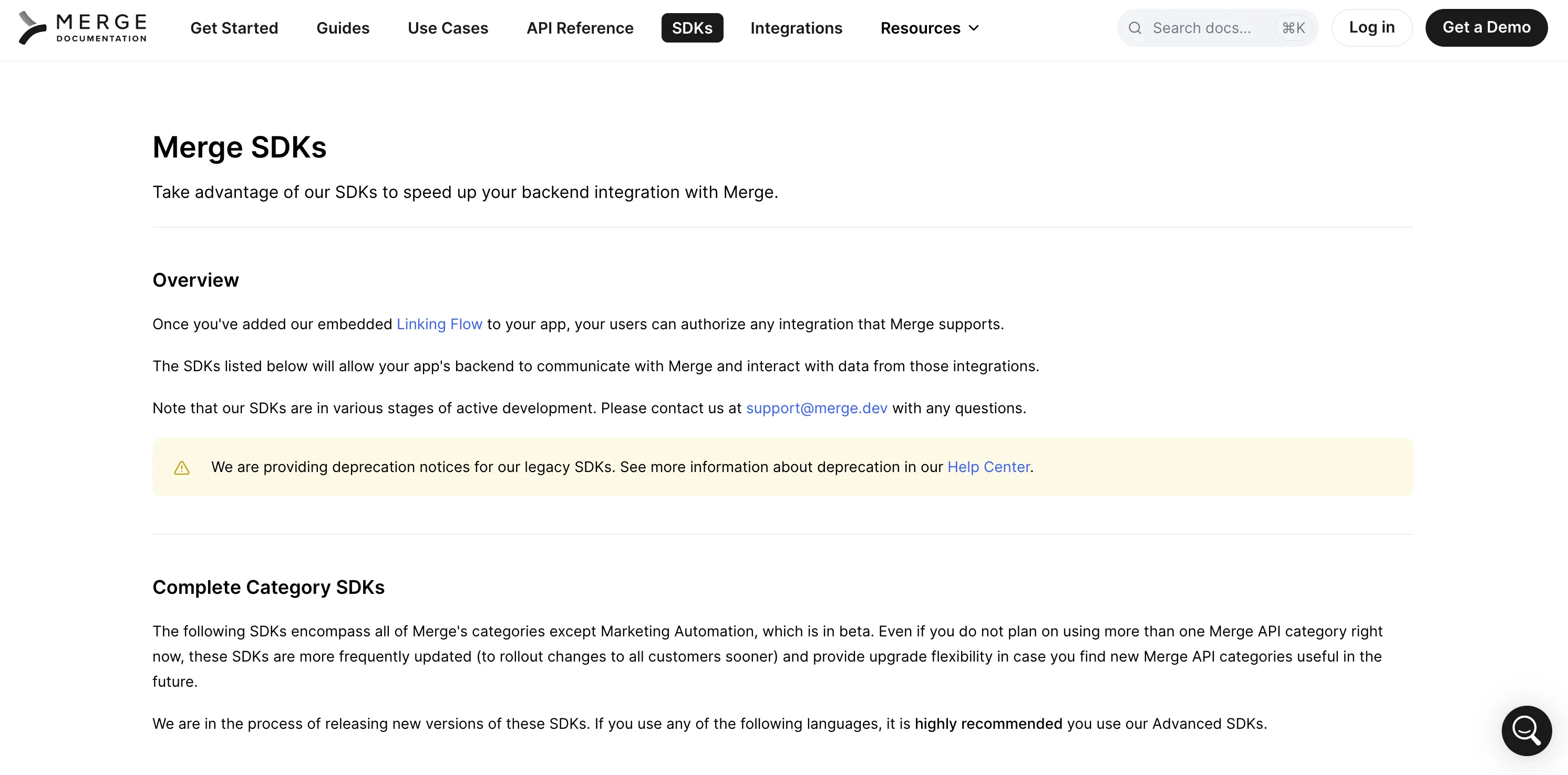 Merge SDK home page