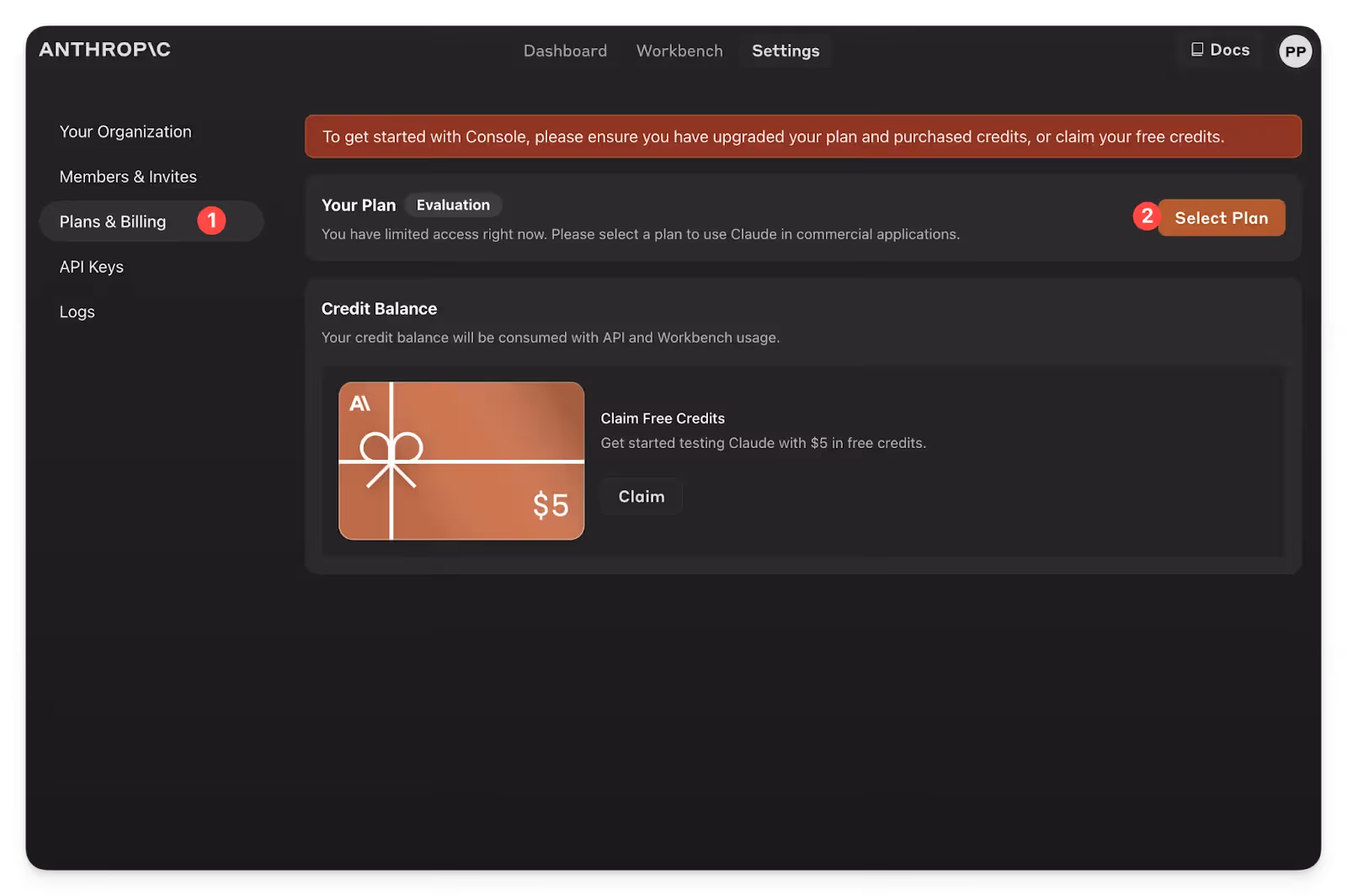 How to access plans and billing in Anthropic