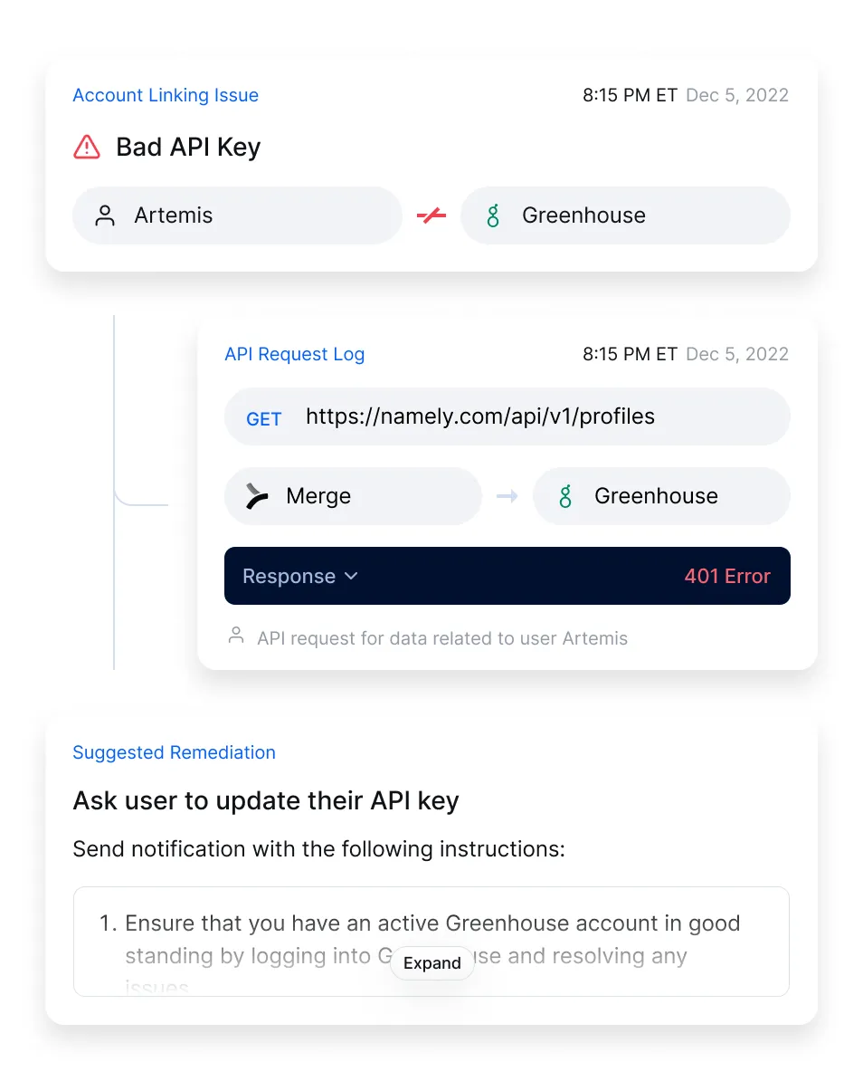 A screenshot of Merge's automated issue detection functionality