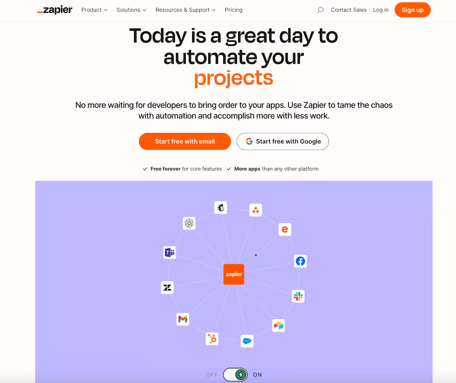 Screenshot of Zapier's homepage