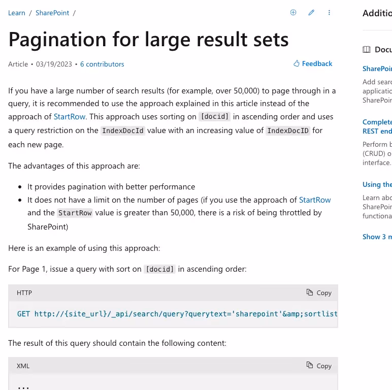 How SharePoint uses pagination