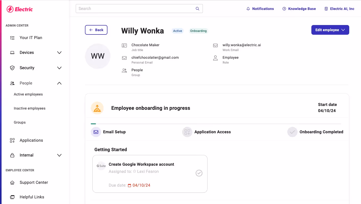 How employee data would populate in Electric