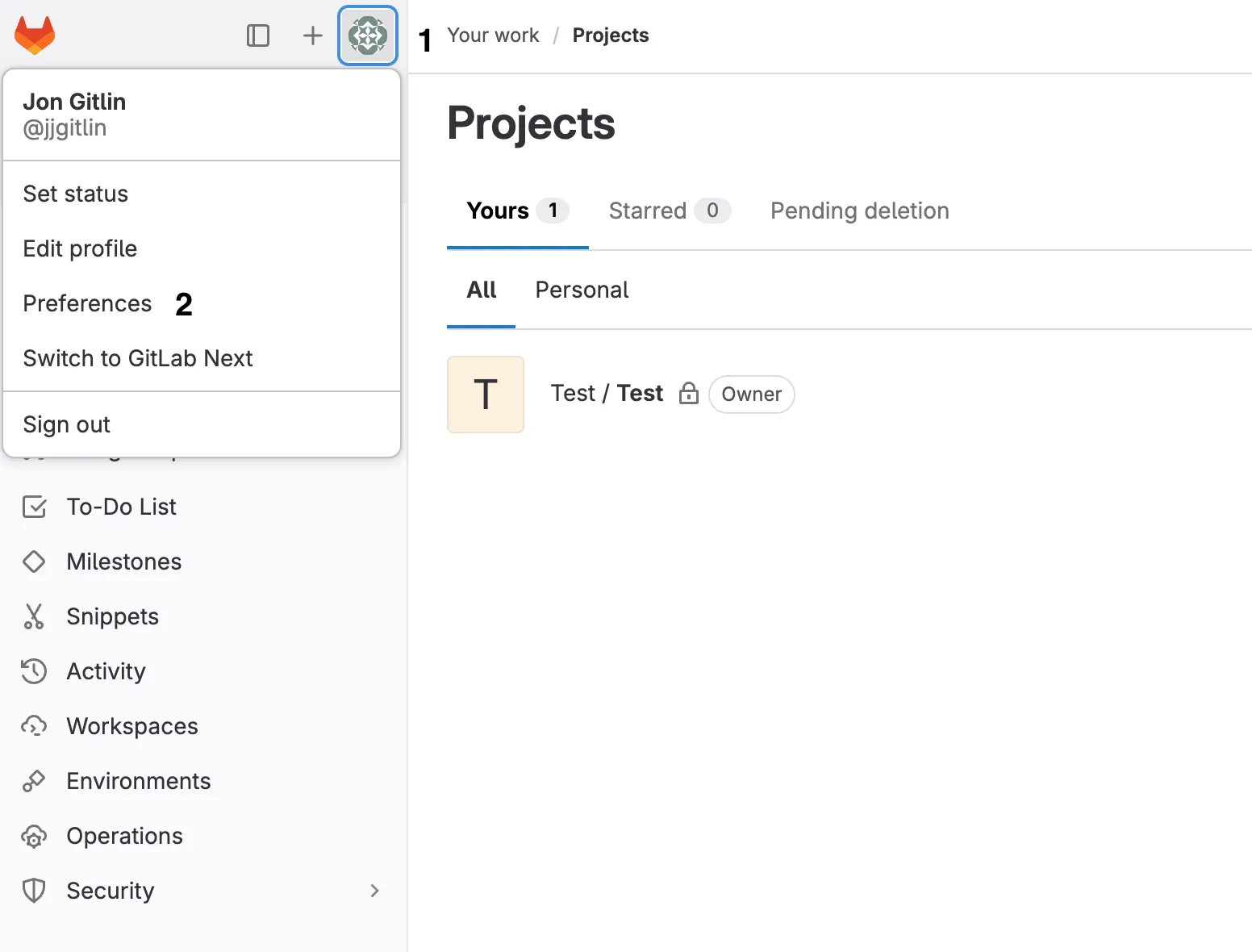 Navigating to GitLab's "Preferences" section