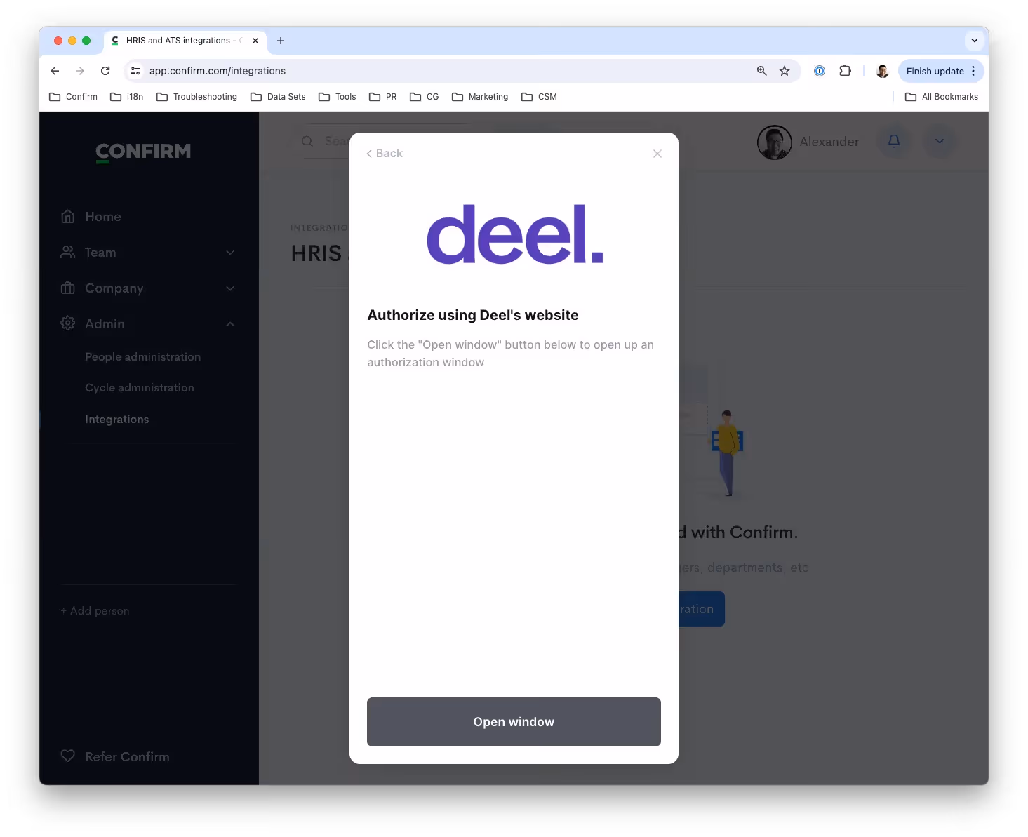 Authorizing Deel's integration