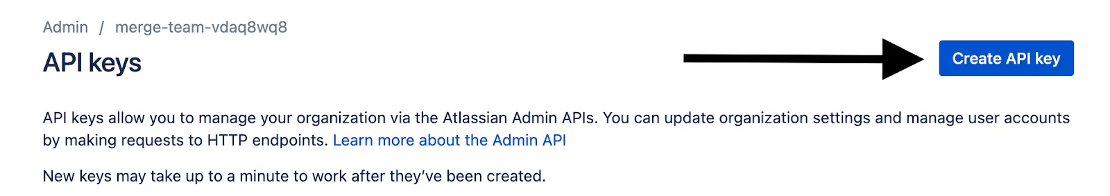 Create API key button