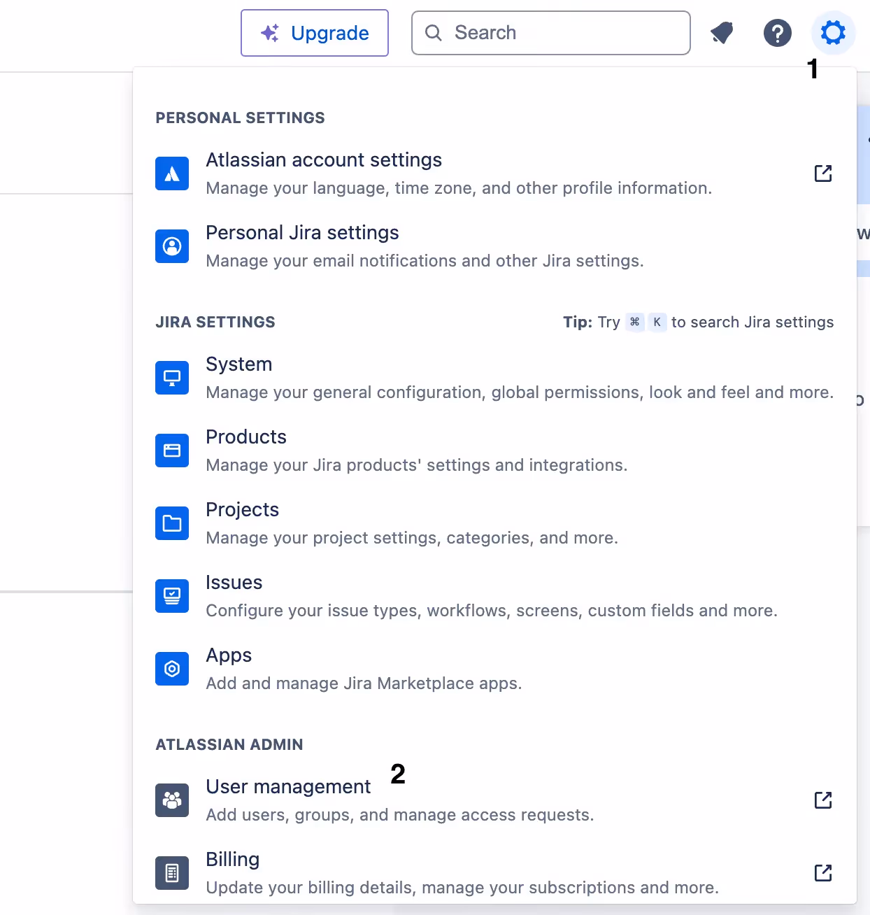 Accessing User Management in Jira's Settings