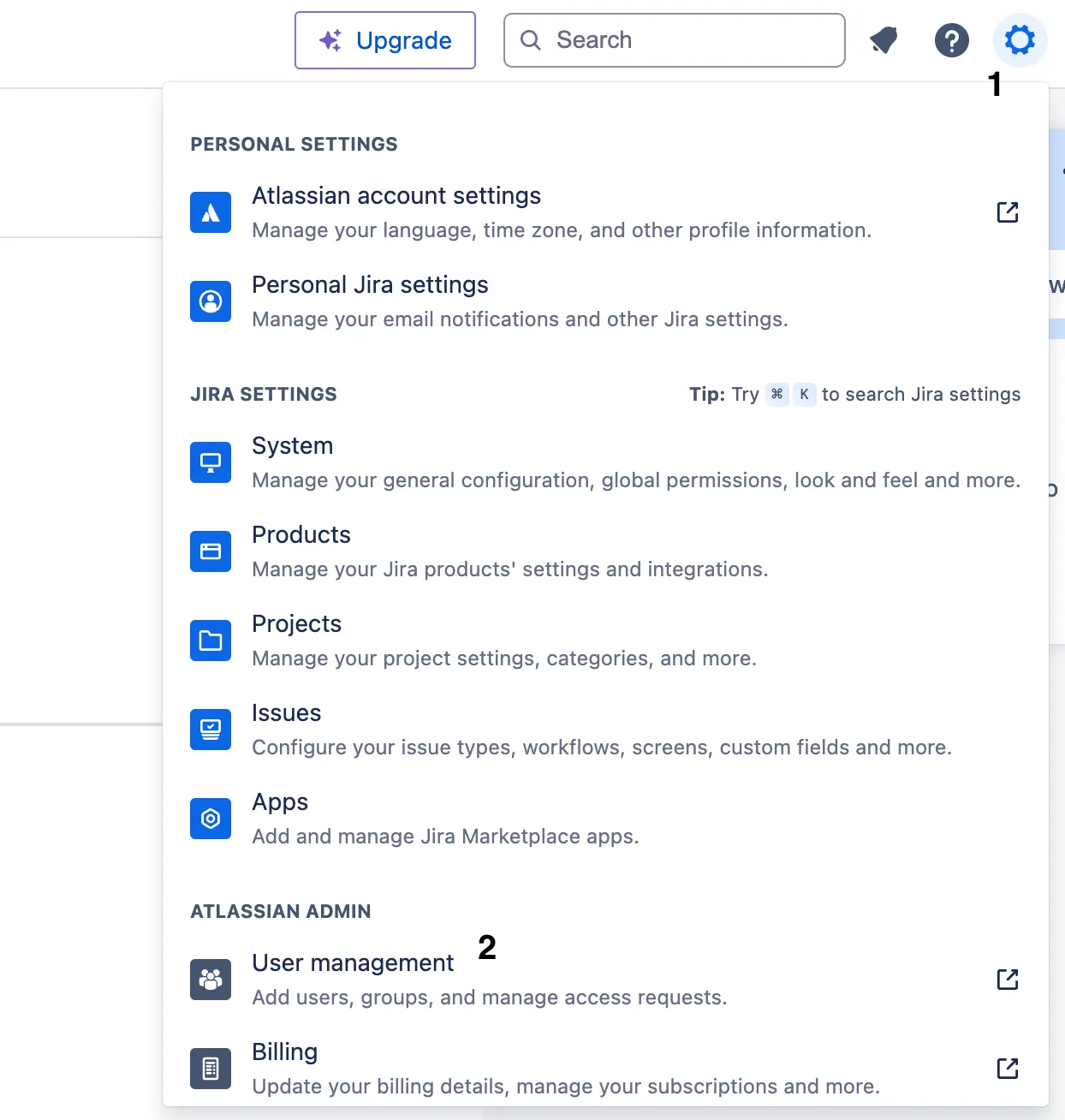 Accessing User Management in Jira's Settings