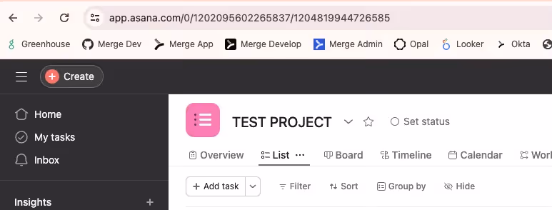 the project ID for a specific project in Asana