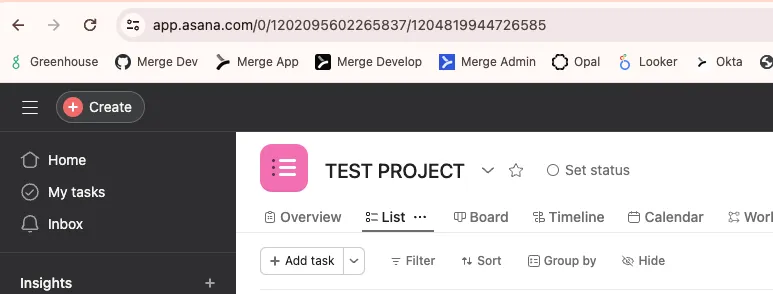 the project ID for a specific project in Asana
