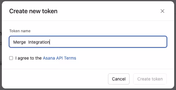 Creating a token in Asana