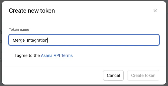 Creating a token in Asana