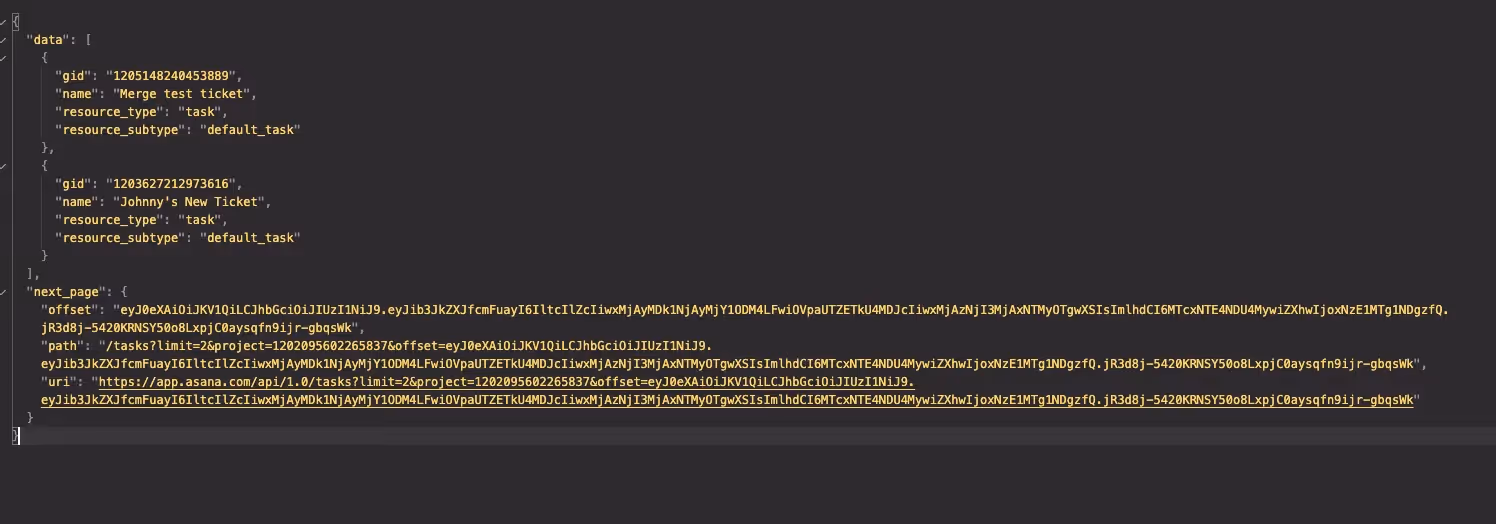 JSON response if there are more than 100 tasks