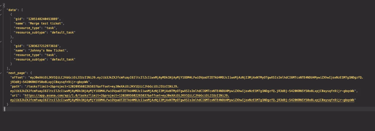 JSON response if there are more than 100 tasks