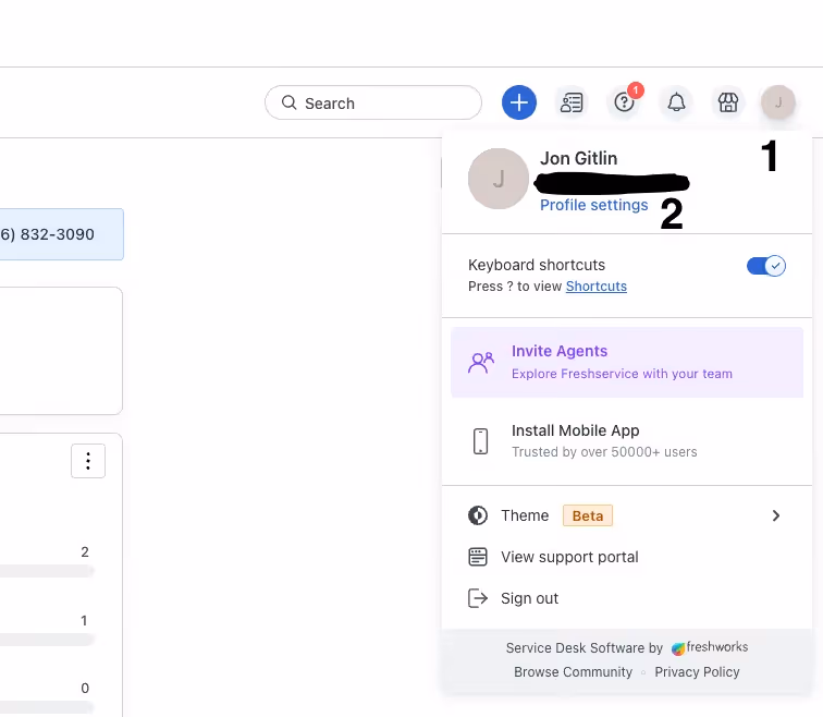Accessing profile settings in Freshservice