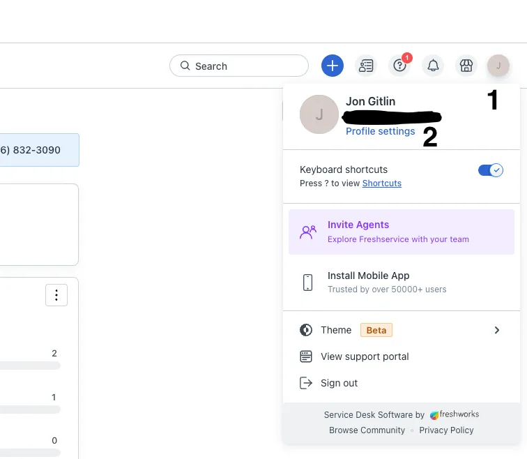 Accessing profile settings in Freshservice