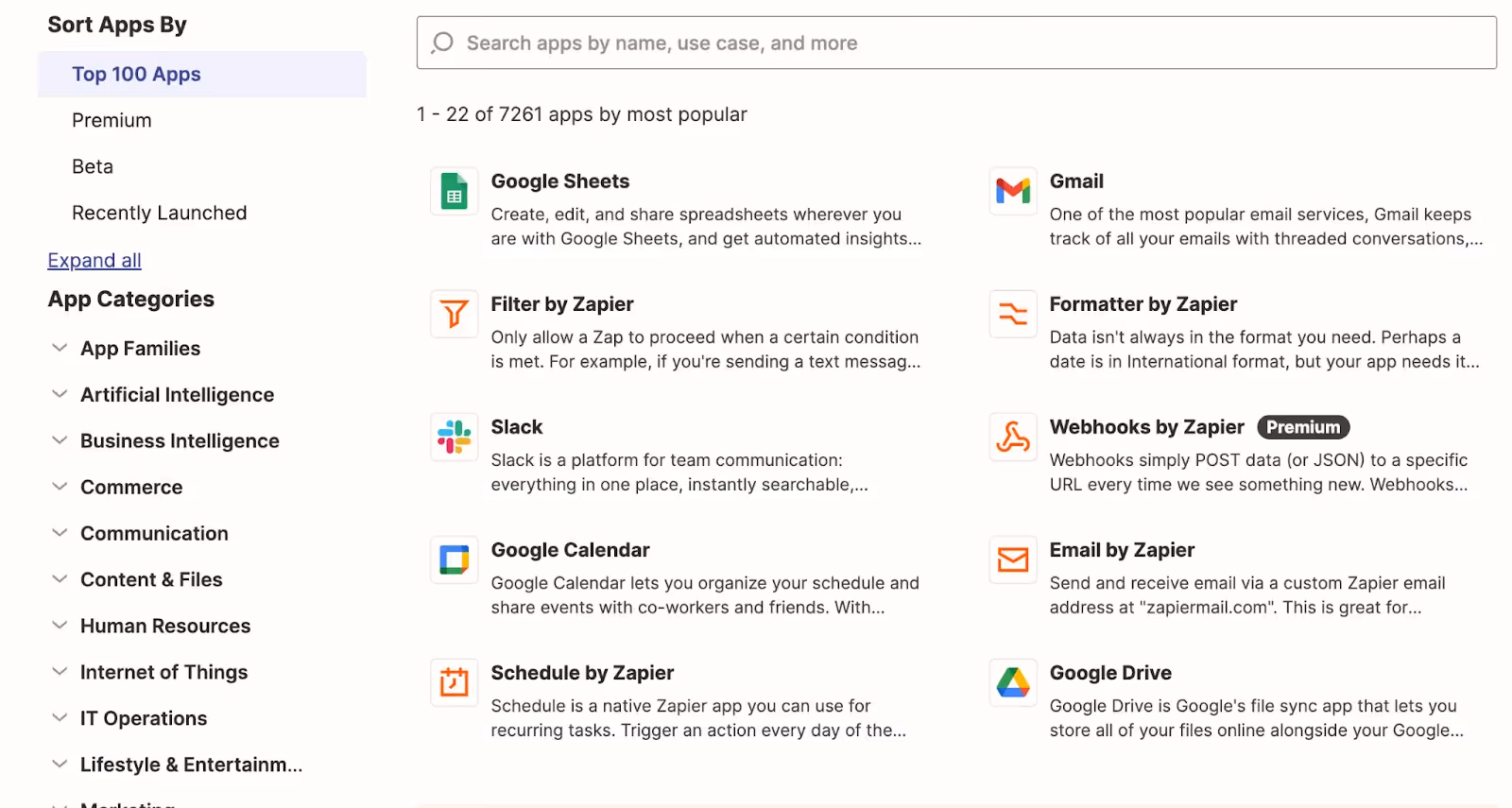 Screenshot of Zapier's app connections