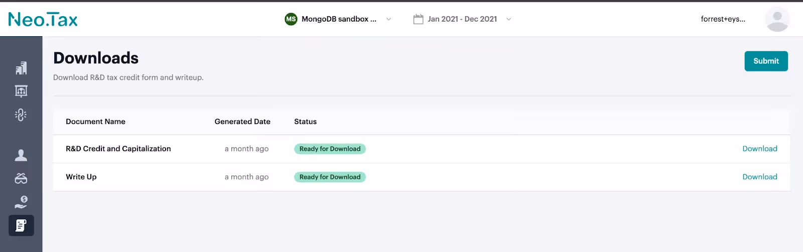 Donwnloading documents in Neo.Tax