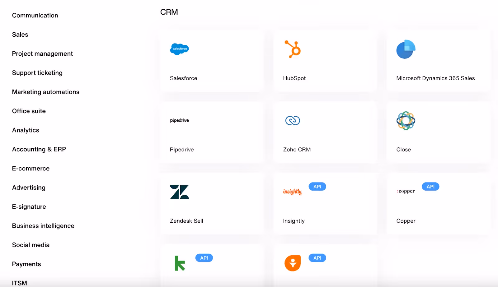 Paragon's integration categories
