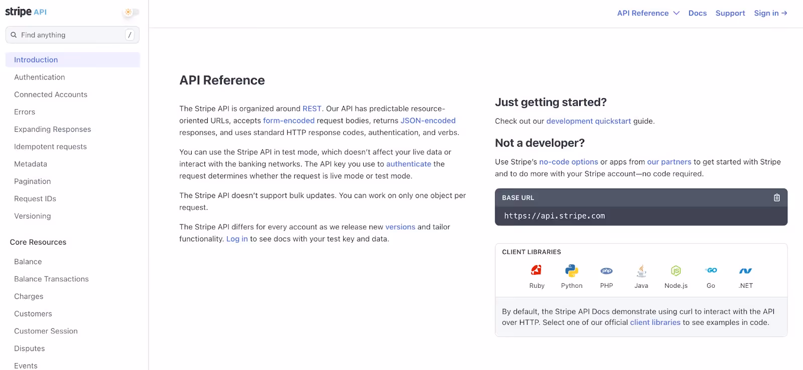 Stripe's API documentation