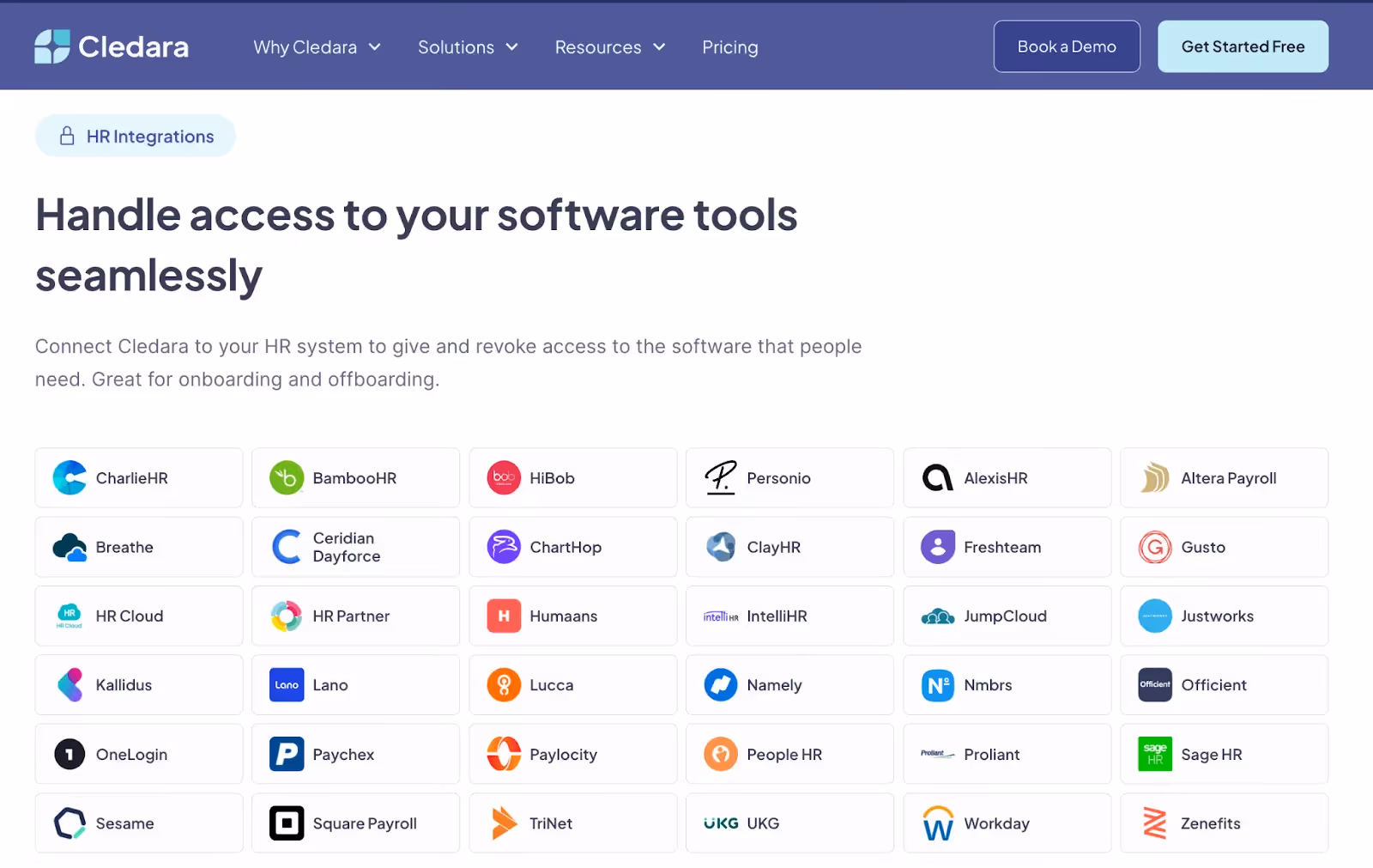 Screenshot of Cledara's integration marketplace