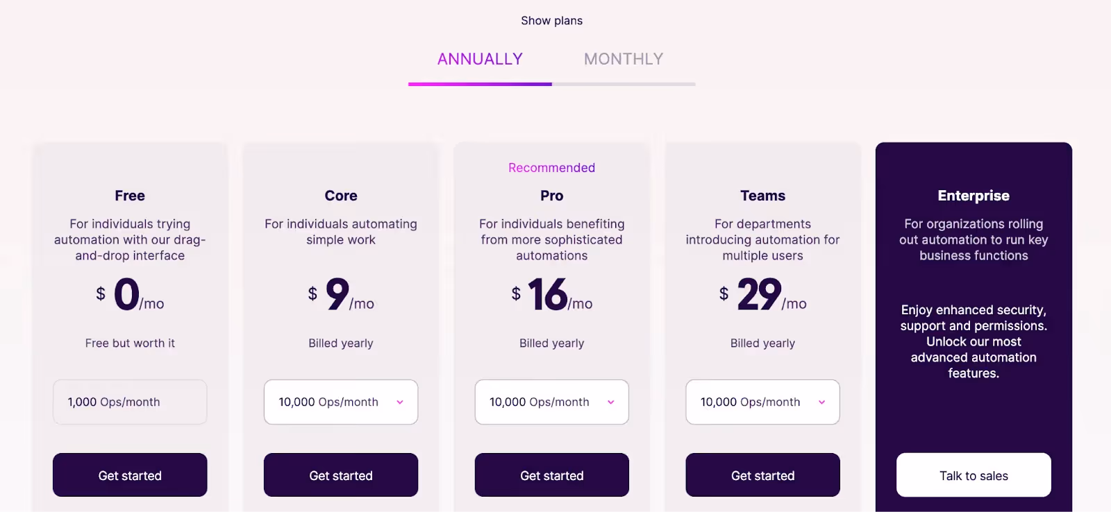 Make's pricing plans