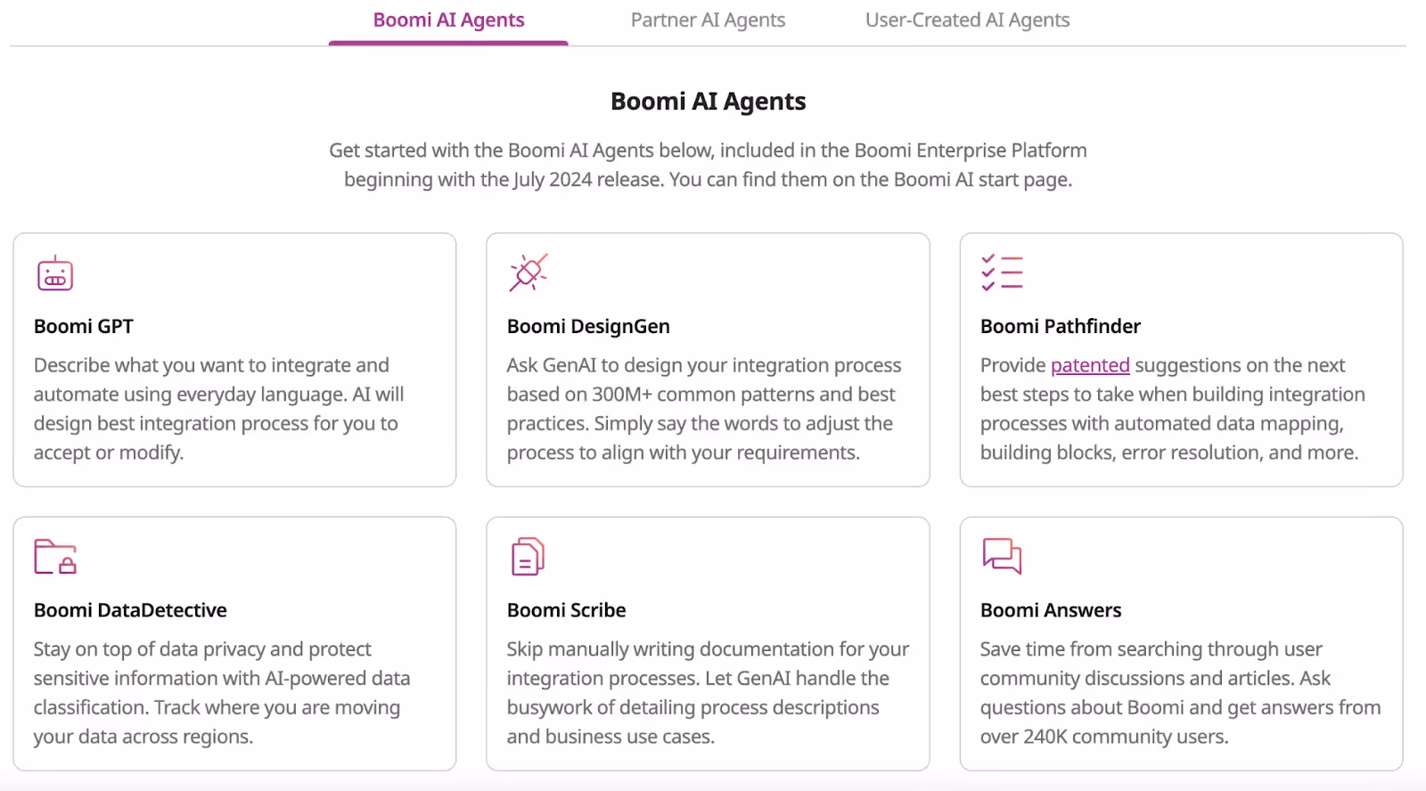 A screenshot of Boomi's AI agents