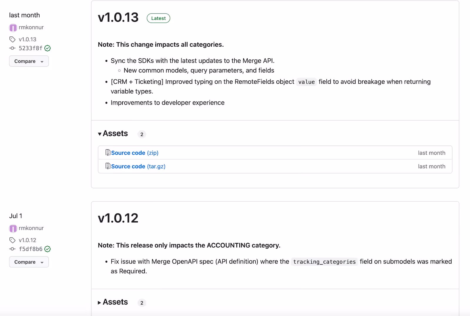 Merge's SDK changelog for Python