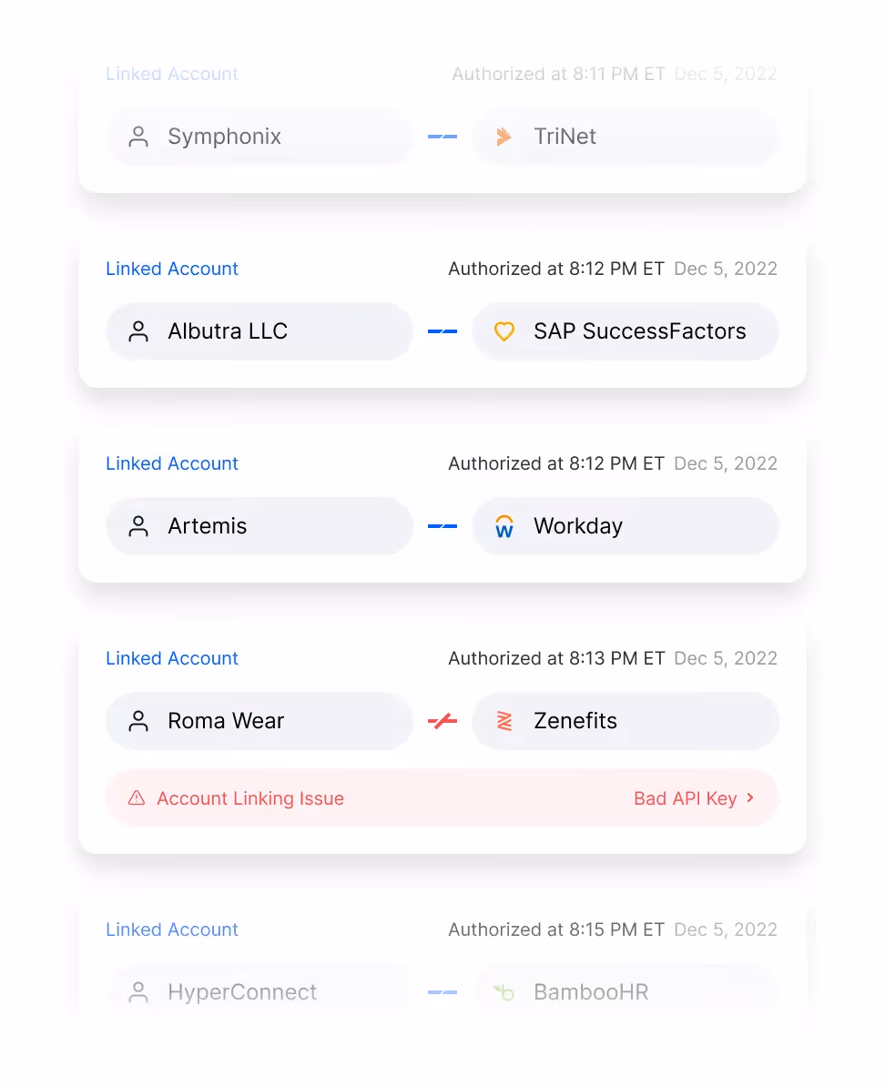 Screenshot of an integration issue in Merge's Dashboard