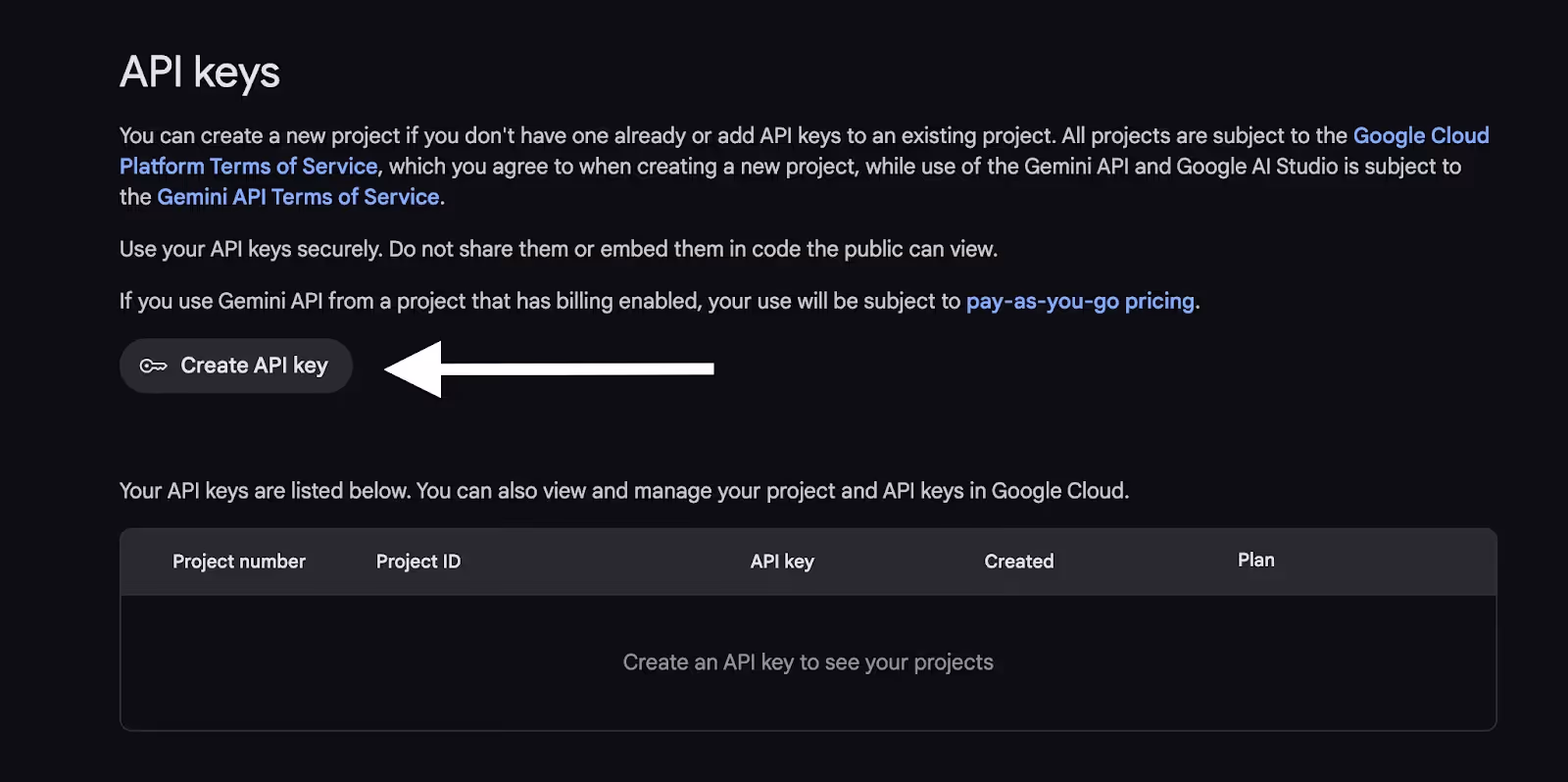 Where you can create a unique API key