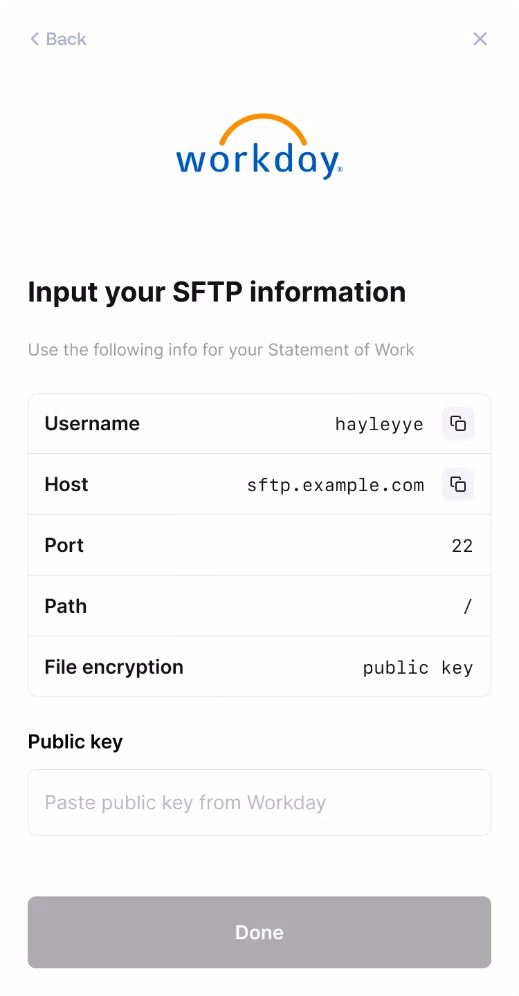 Where you can enter in your SFTP information in Merge Link
