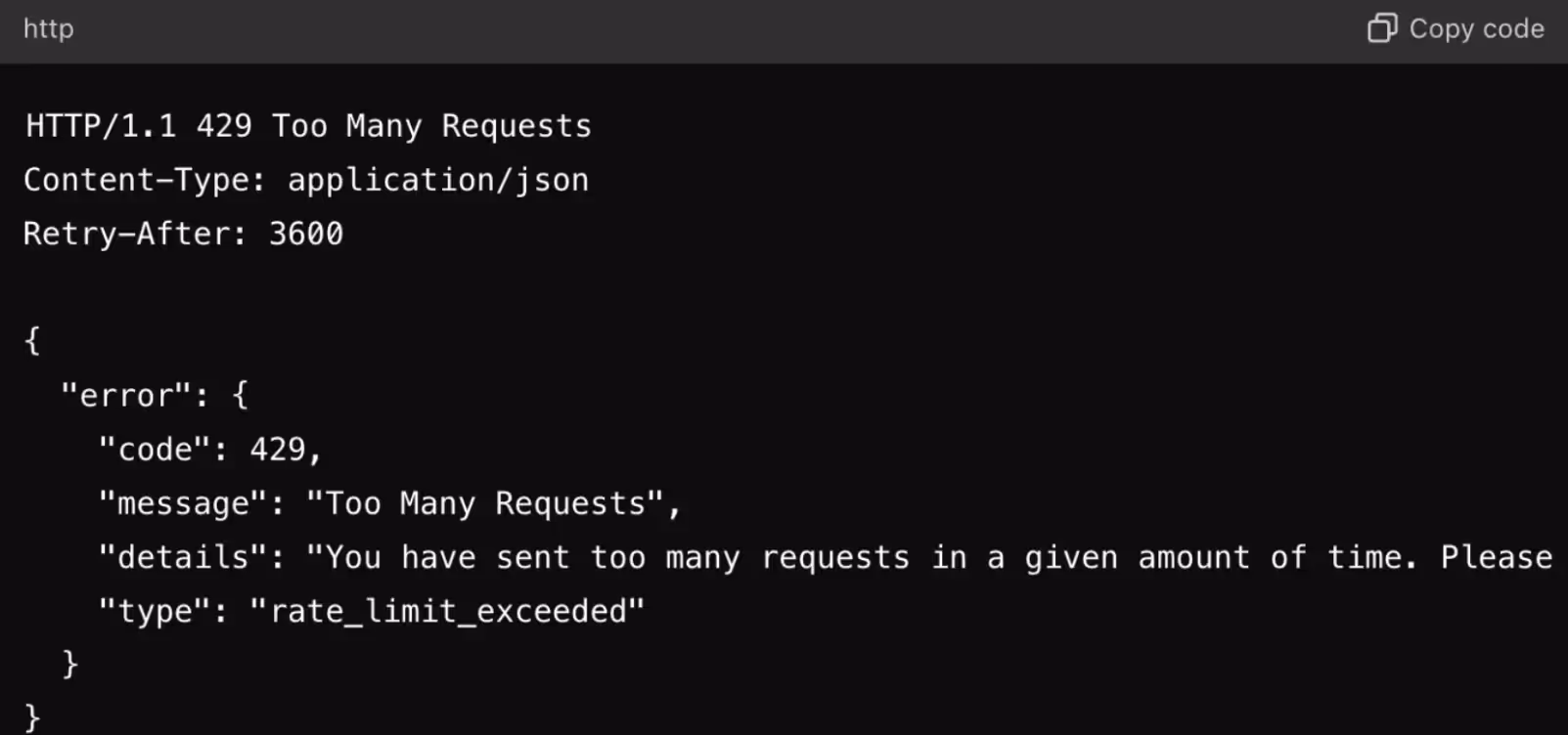 429 Too Many Requests status code