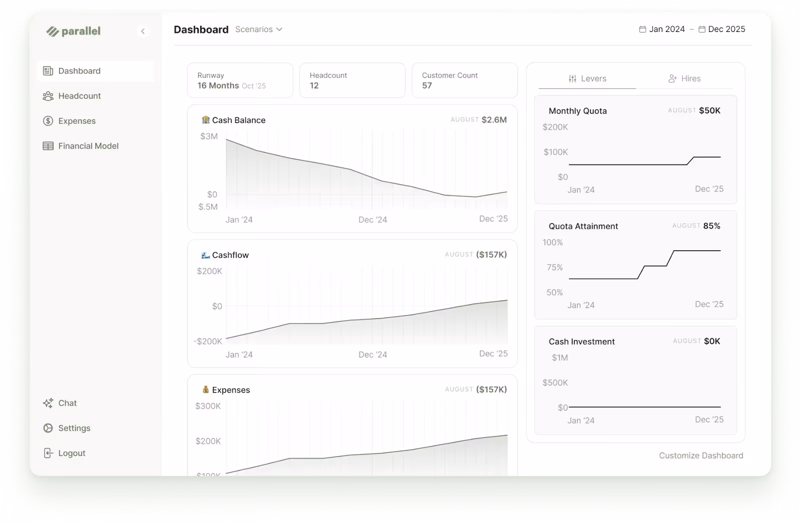 Parallel's financial modeling UI
