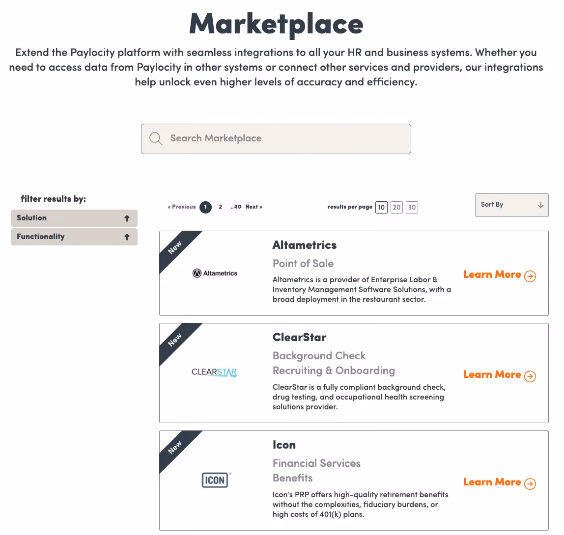 Paylocity's Marketplace