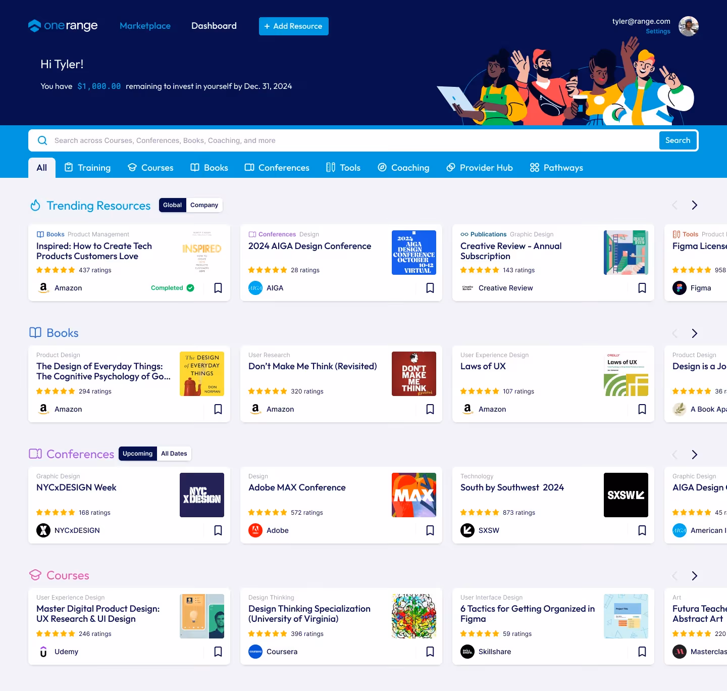 Learning resources for a given employee in OneRange