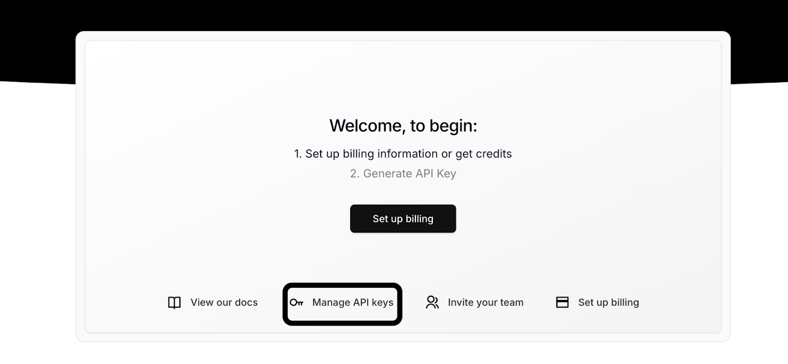 Manage API keys button