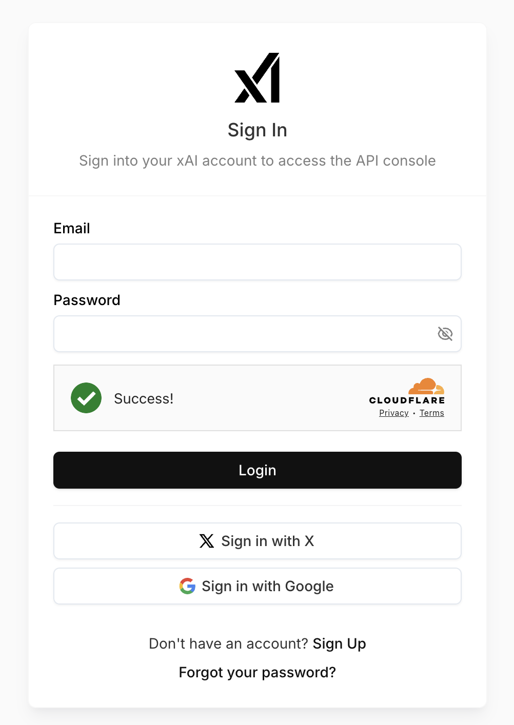 Sign in screen to xAI