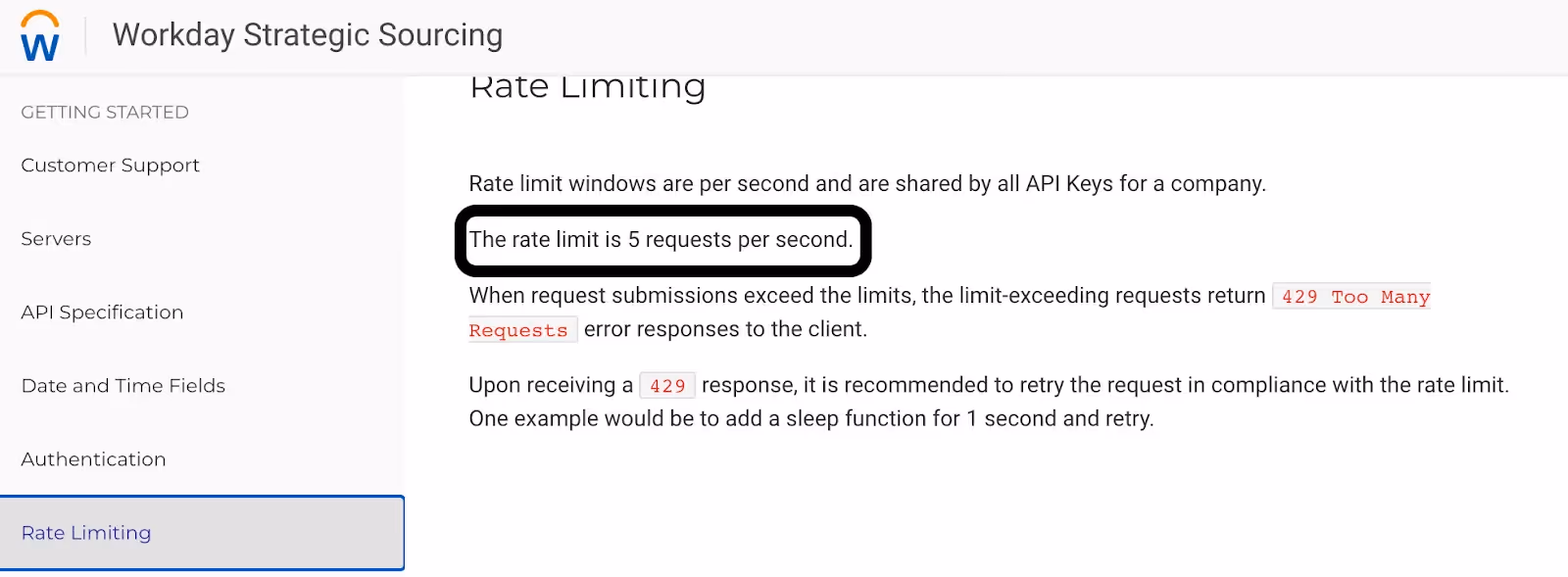 The rate limit for Workday's Strategic Sourcing Projects API endpoint